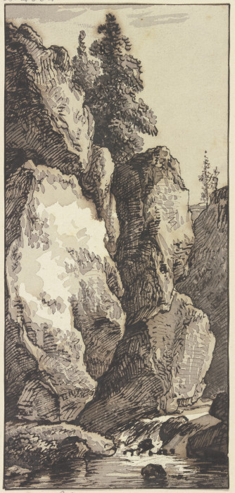 Steile Felspartie bei einem Bach von Franz Innocenz Josef Kobell