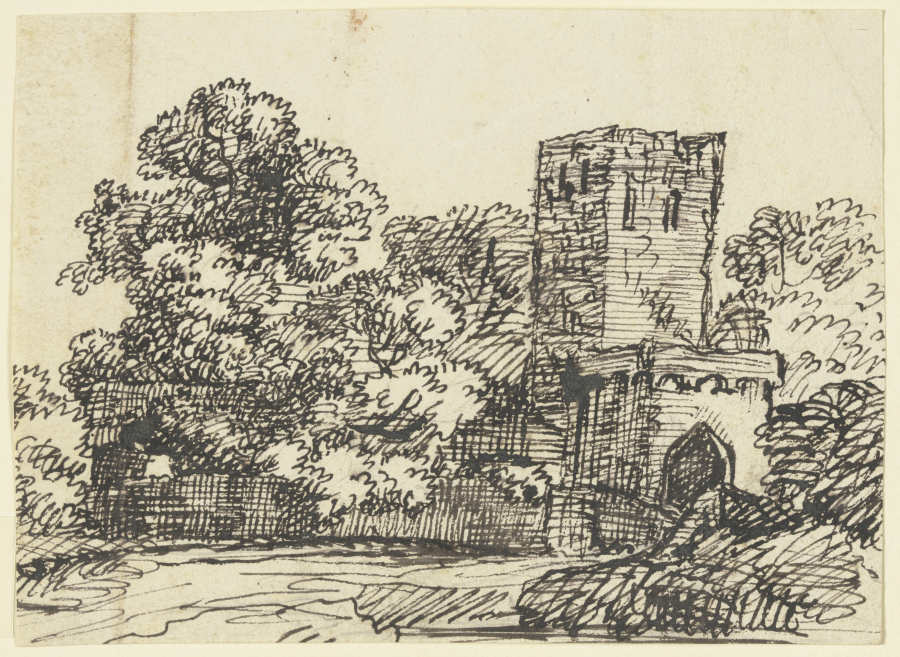 Von Bäumen bewachsene Kirchen- oder Burgruine von Franz Innocenz Josef Kobell