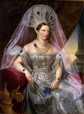 Porträt der Kaiserin Alexandra Fjodorowna (Charlotte von Preußen), in russischer Tracht mit Kokoschn