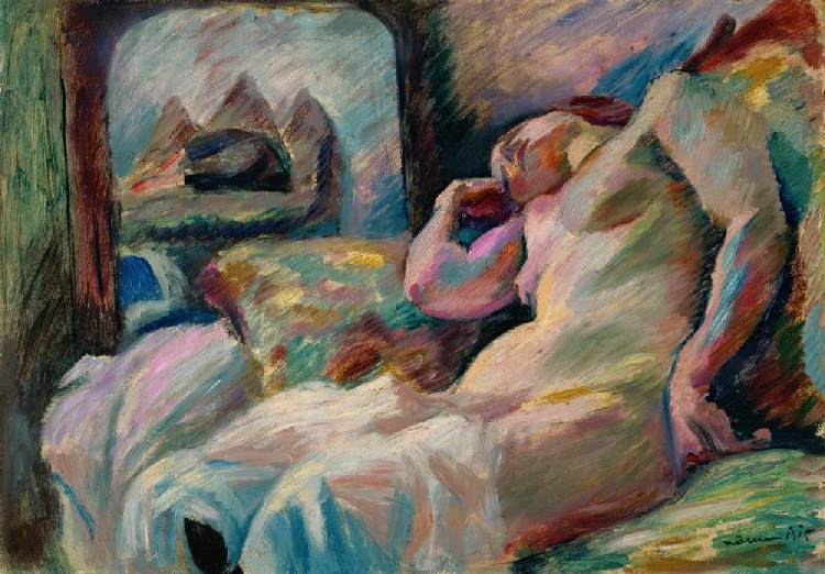 Schlafender weiblicher Akt vor einem Spiegel von Franz Noelken
