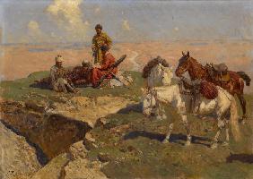 Die kaukasischen Reiter bei einer Rast 1917