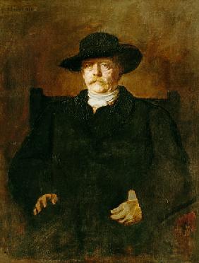 Bildnis Otto von Bismarck in Zivil mit breitkrempigem Hut. 1884