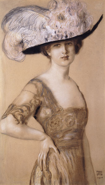 Portrait einer Dame mit Federhut von Franz von Stuck