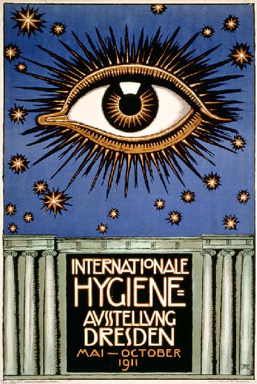 Advertisement for the 'First International Hygiene Exhibition' in Dresden, printed by Leutert und Sc 1911