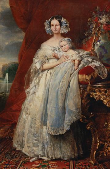 Helene-Louise de Mecklembourg-Schwerin, Duchess of Orleans (1814-58) with his son Count of Paris 1839