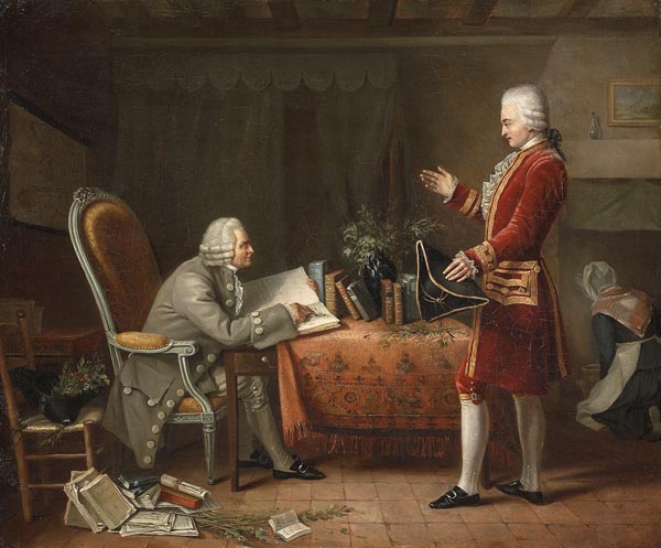 Jean-Jacques Rousseau und René Louis de Girardin, der Maqrquis von Vauvray, im Château d'Ermelonovil von Französisch
