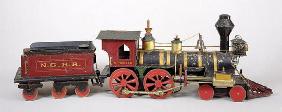 Railroad engine & tender model, 1877 (wood & metal) 1889