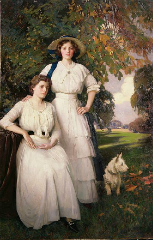 Porträt von zwei jungen Frauen in Autumn Landscape von Fred Hall