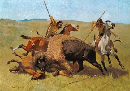 Indianer bei der Büffeljagd. 1890