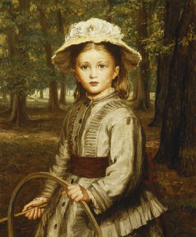 Ein Mädchen spielt mit einem Reif. von Frederick Bacon Barwell