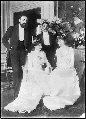 L-R: Ernest Rouart (1874-1942) and his wife Julie Manet (1878-1967), Paul Valery (1871-1945) and his von French Photographer, (20th century)