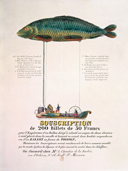 Poster advertising the subscription for a dirigible balloon in the shape of a fish von French School