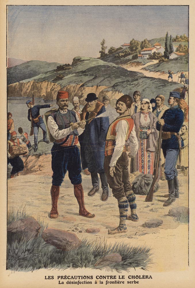 Precautions taken to prevent cholera, disinfection at the Serbian border, illustration from ''Le Pet von French School