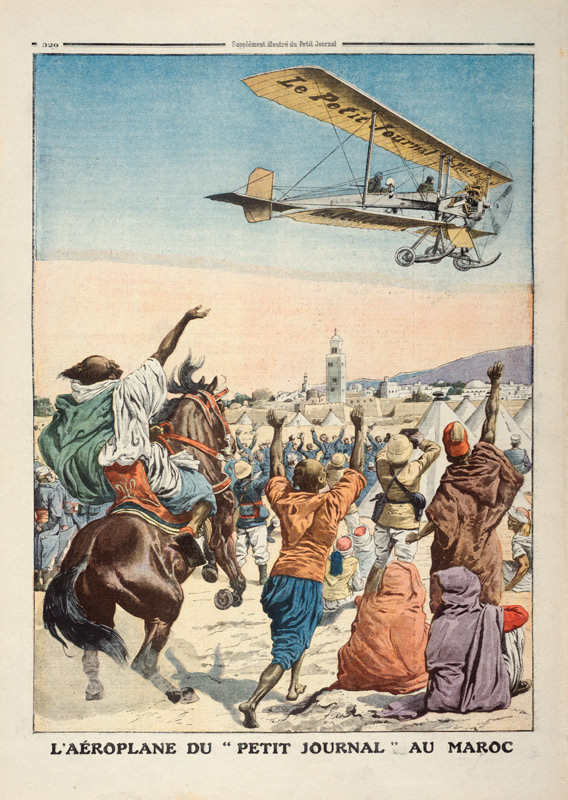The ''Petit Journal'' airplane flying over Morocco, illustration from ''Le Petit Journal'', suppleme von French School