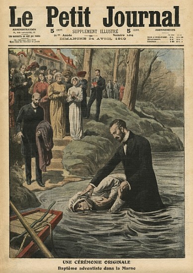 An unusual ceremony, an Adventist baptism in La Marne, illustration from ''Le Petit Journal'', suppl von French School