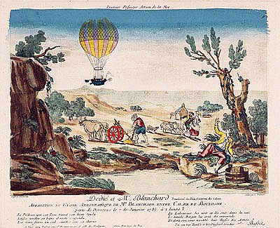 Appearance of the Hot-Air Balloon of Jean Pierre Blanchard (1753-1809) between Calais and Boulogne von French School