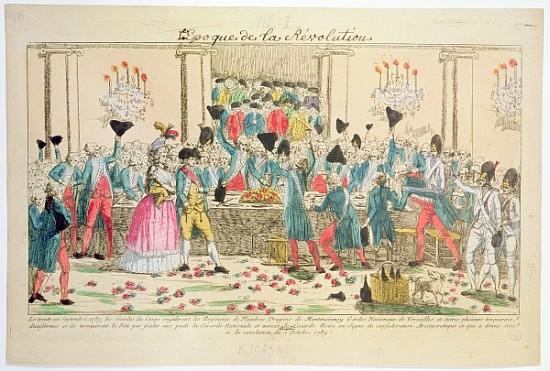 Banquet given on 1 October 1789 at the Versailles Opera House the King''s bodyguards to welcome the  von French School