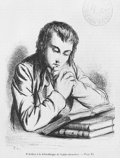 Daniel d''Arthez at the Bibliotheque Sainte-Genevieve, illustration from ''Les Illusions perdues'' H von French School
