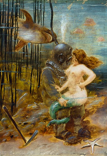 Deep Sea Diver with a Mermaid and a Shark von French School