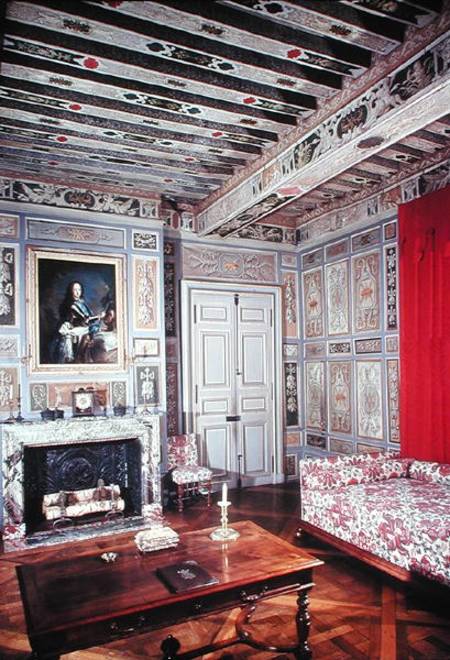 Interior of a bedroom painted with the arms of the Viole family von French School