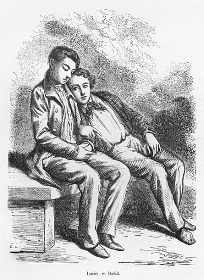 Lucien de Rubempre and David Sechard, illustration from ''Les Illusions perdues'' Honore de Balzac von French School