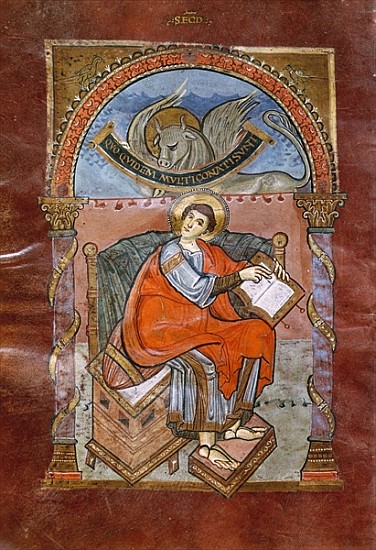 Ms 4 fol.101v St. Luke, from the Gospel of St. Riquier, c.800 von French School