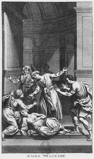 Orosmane killing Zaire, illustration from Act V of ''Zaire'' by Voltaire (1694-1778) von French School
