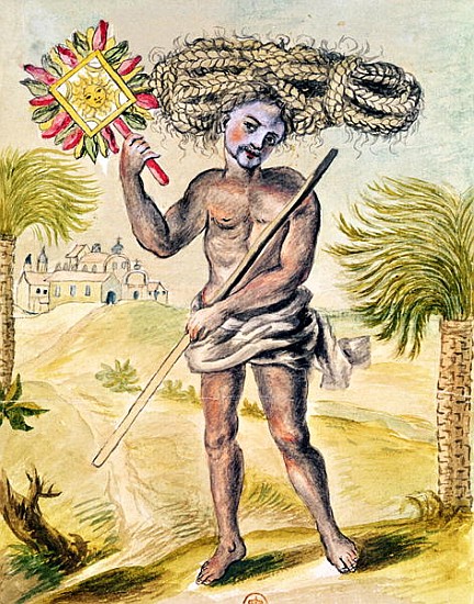 Penitent man in India with plaited hair, from ''Usages Indiens'' von French School
