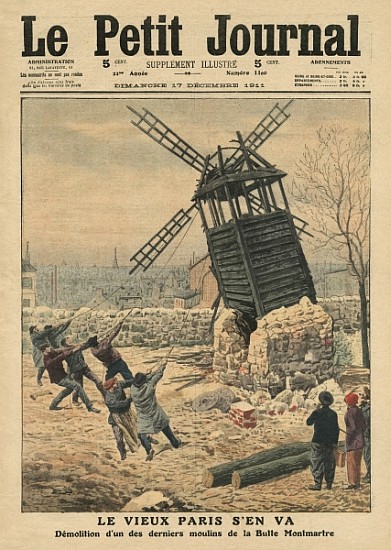 Pulling down one of the last windmills on the Butte Montmartre, illustration from ''Le Petit Journal von French School