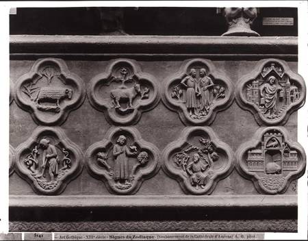 Quatrefoils with the Signs of the Zodiac, Labours of the Year, and prophets Sophonie and Ezekiel, fr von French School