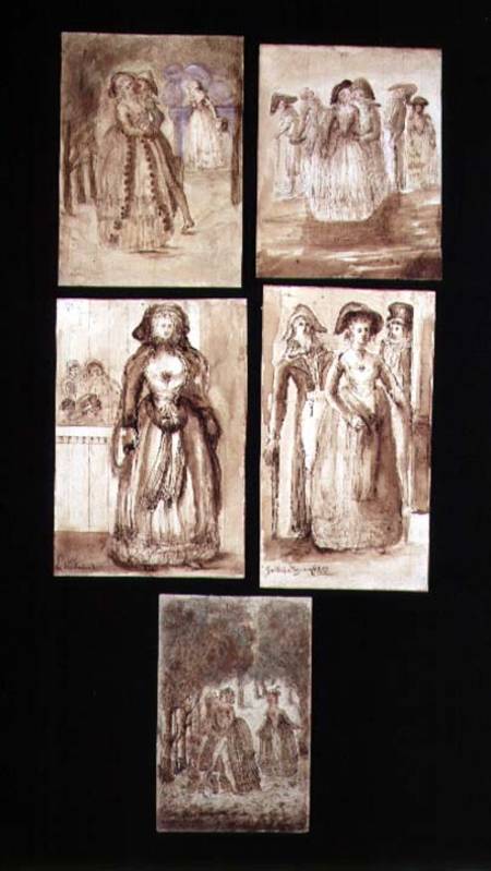 Five Sketches of Courting Lovers in the Park of Versailles von French School