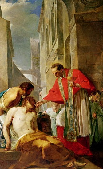 St. Charles Borromeo (1538-84) Administering the Sacrament to a Plague Victim in Milan in 1576 von French School