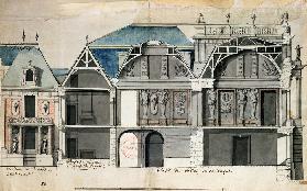 Cross-section of a wing of the Chateau de Versailles constructed by Louis Le Vau ((1612-70)