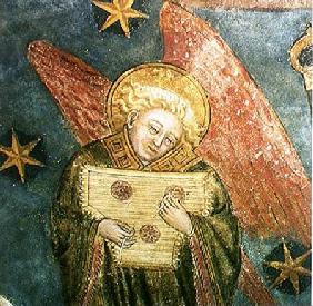 Angel musician playing a psaltery, detail from the vault of the crypt