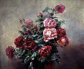 A Bowl of Red and Pink Roses
