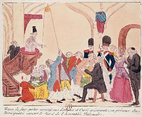 Caricature of the way to make aristocratic bishops and priests swear the oath for the Civil Constitu