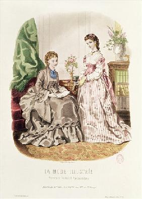 Fashion plate showing ballgowns, illustration from ''La Mode Illustree''