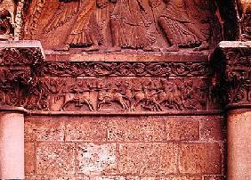 Lintel detail on the west facade depicting scenes inspired by 'La Chanson de Roland' c.1125-35