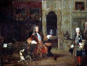 Louis XV (1710-74) and the Regent, Philippe II, Duke of Orleans (1674-1723) in the Study of the Gran c.1720