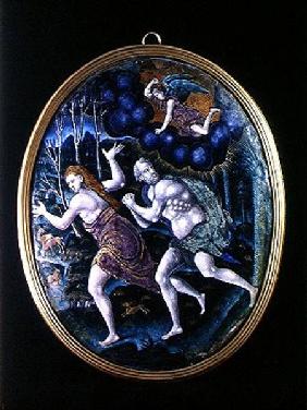 Oval plaque depicting Adam and Eve Expelled from Paradise, Limousin inted
