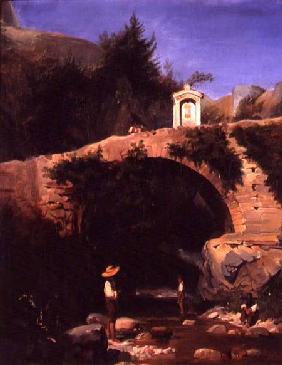 View of a Bridge and River Outside Rome 1860