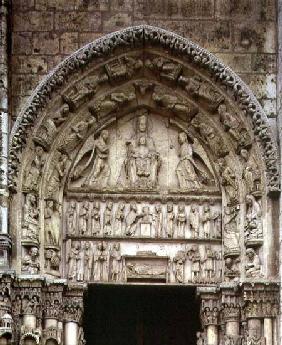 View of the tympanum depicting the Madonna and Child Enthroned, South Door of the Royal Portal c.1145-50