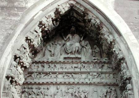 Tympanum from the left portal of the north transcept depicting the Last Judgement von French School