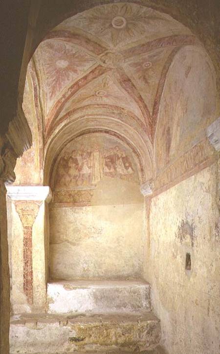 View of the western part of the crypt with wall paintings depicting two episodes from the Martyrdom von French School