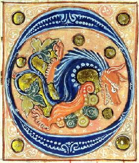 Historiated initial 'O' depicting a griffin (vellum) 16th