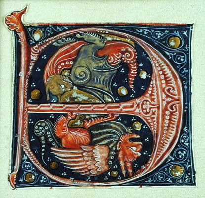Two winged grotesques (vellum) von French School, (14th century)