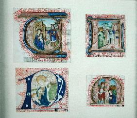 Four historiated initials depicting the Adoration of the Magi, 20th