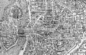 Detail from a map of Paris in the reign of Henri II showing the quartier des Ecoles, 1552 (engraving 20th