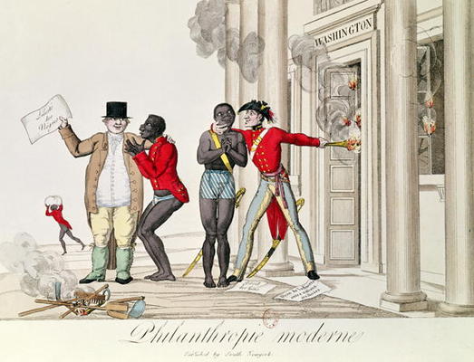 'Modern Philanthropy', French cartoon relating to the English and American reaction to France's abol von French School, (18th century)