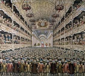 A French Theatre (colour engraving) 16th